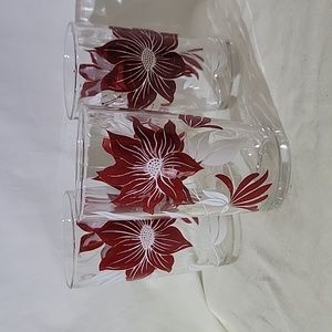 Anchor Hocking Red Clematis Poinsettia Glasses, Set of 3